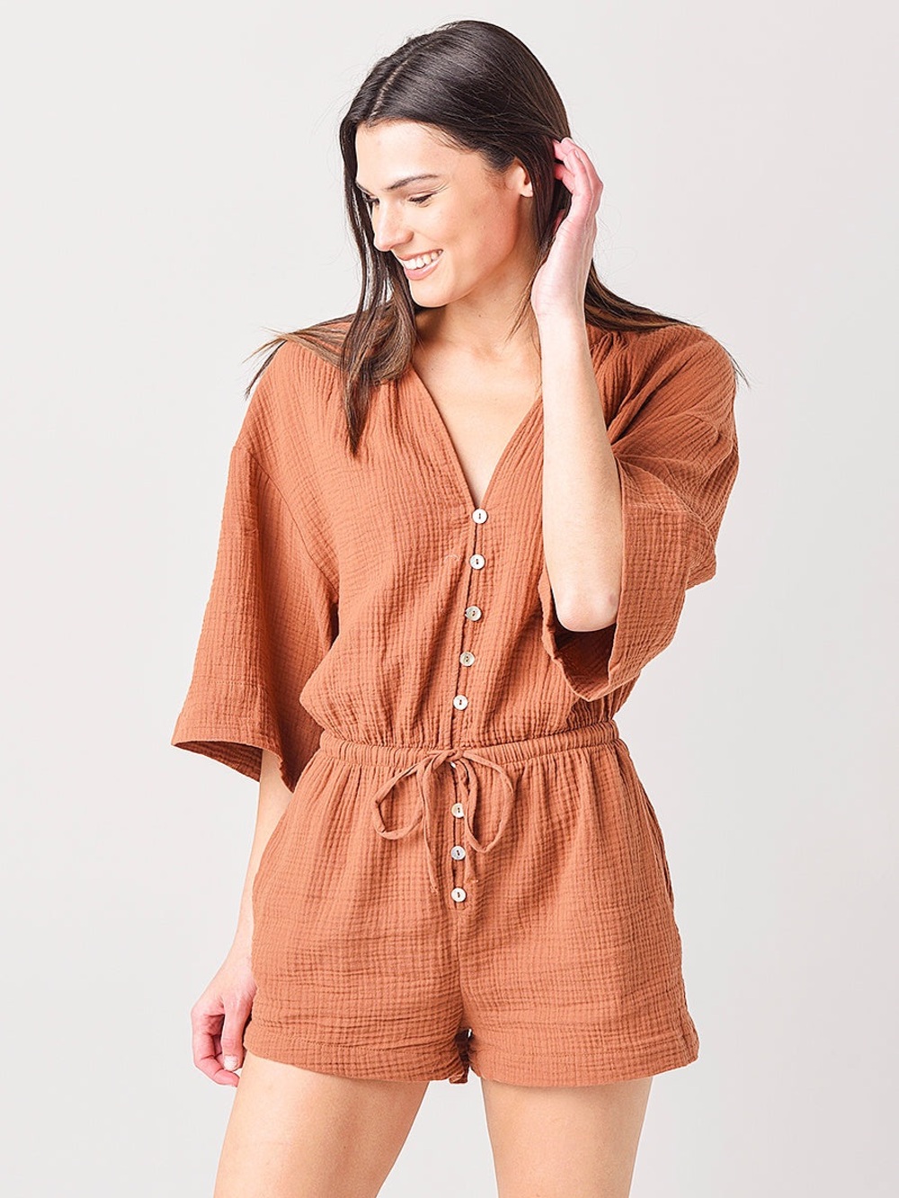 Z Supply Zephyr Gauze Romper Vintage Brown 100% Cotton Size Small NWT